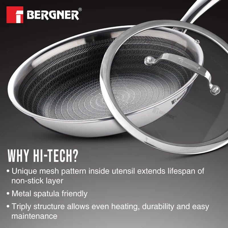 Bergner Tri-Ply Hitech Giro 24cm Frypan with Glass Lid