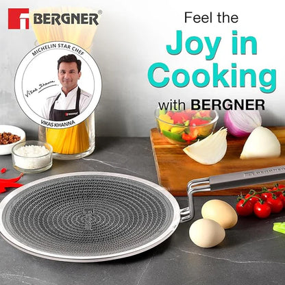 BERGNER Hitech Prism Non-Stick Stainless Steel Concave Roti Tawa, 26 cm, Induction Base, Silver