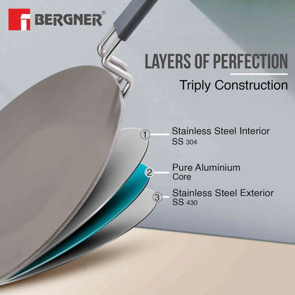 BERGNER Tri-Ply Argent Ceramica 26cm Roti Tawa with Ceramic Coating