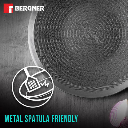 BERGNER Hi-Tech Tri-Ply Stainless Steel 28cm Roti Tawa, Non-Stick Tawa with Honeycomb Mesh Coating,