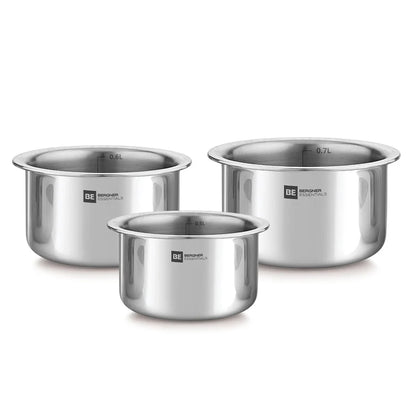 Bergner Essentials Tri-Ply Stainless Steel Junior Tope Set of 3 Pcs Set - 10 cm/500 ml, 11 cm/700ml, 12 cm/800ml, 3 Pc Patila Set, Topia Set