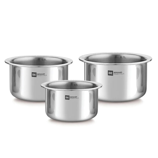 Bergner Essentials Tri-Ply Stainless Steel Junior Tope Set of 3 Pcs Set - 10 cm/500 ml, 11 cm/700ml, 12 cm/800ml, 3 Pc Patila Set, Topia Set