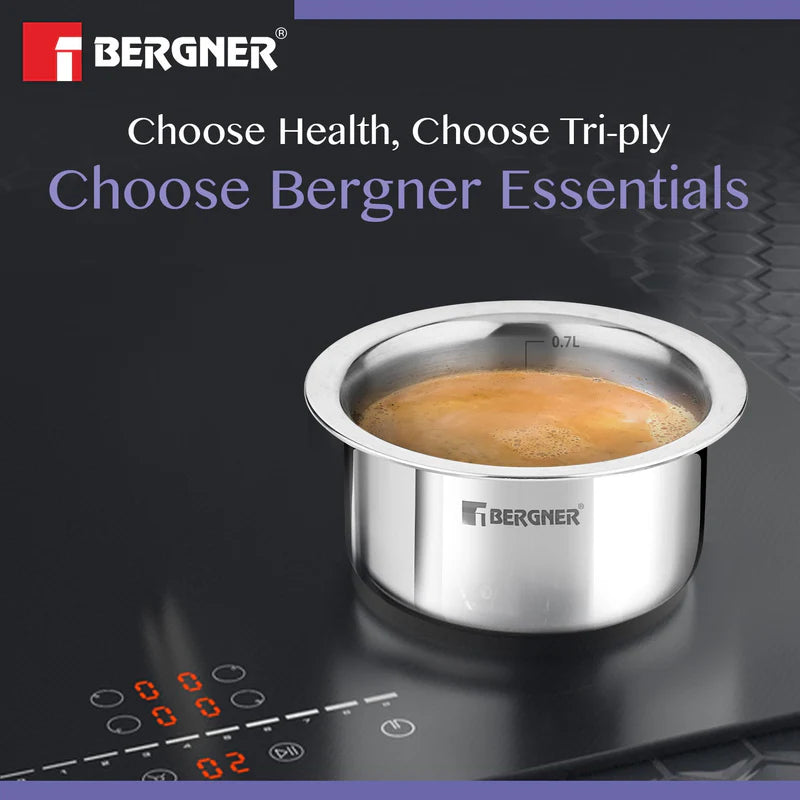 Bergner Essentials Tri-Ply Stainless Steel Junior Tope Set of 3 Pcs Set - 10 cm/500 ml, 11 cm/700ml, 12 cm/800ml, 3 Pc Patila Set, Topia Set