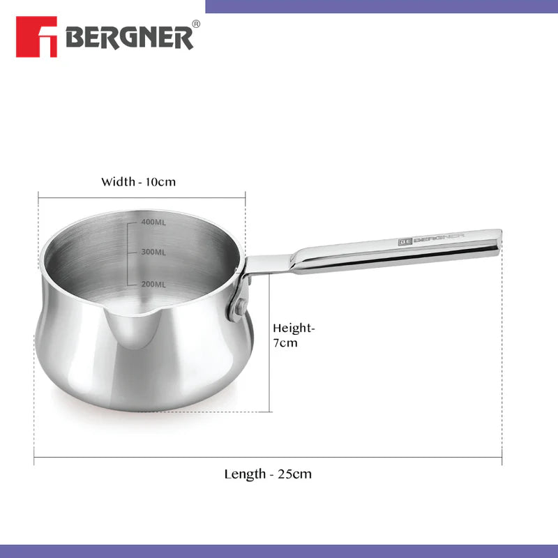 Bergner BE Essentials Tri-Ply 10cm (550ml) Stainless Steel Coffee Warmer/Milk Warmer