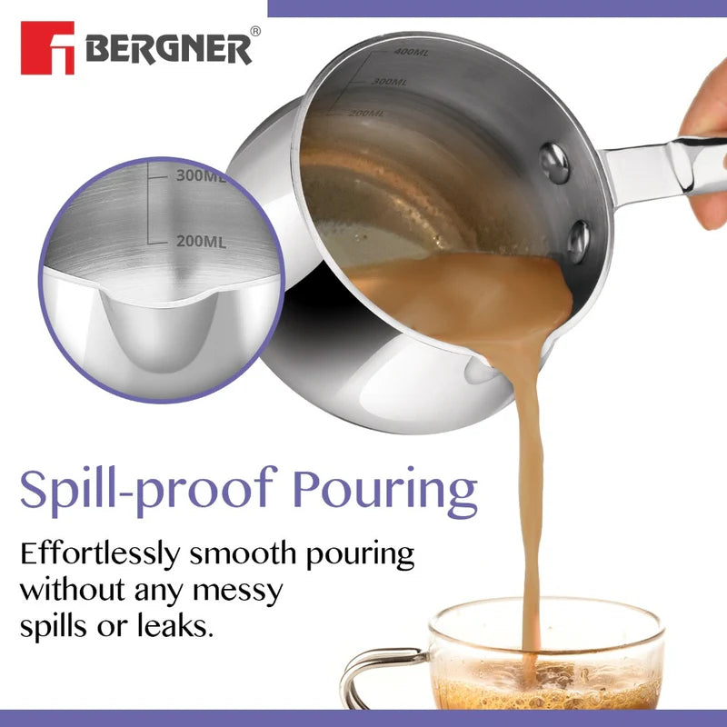Bergner BE Essentials Tri-Ply 10cm (550ml) Stainless Steel Coffee Warmer/Milk Warmer