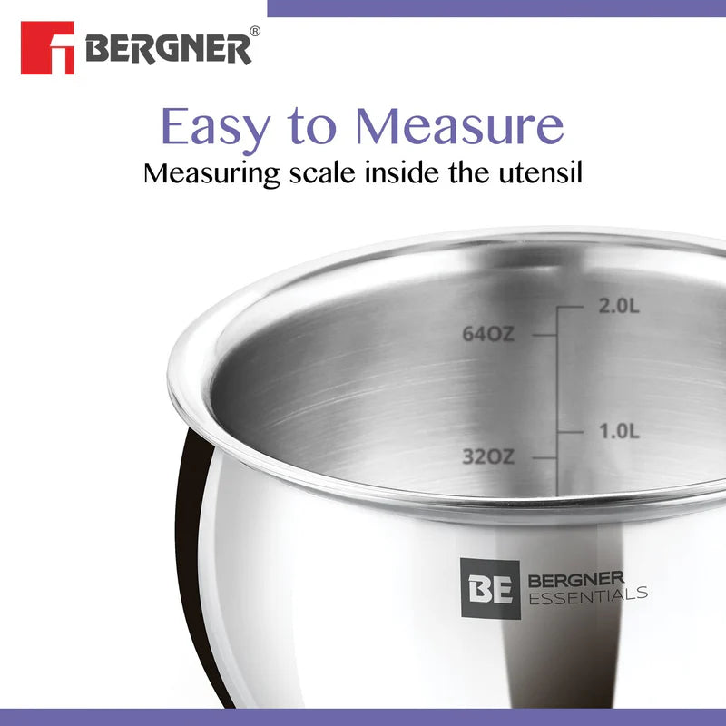 Bergner BE Essentials TriPly Stainless Steel 24cm (6.5L) Rice Handi with Lid