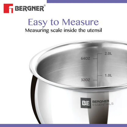 Bergner BE Essentials TriPly Stainless Steel 24cm (6.5L) Rice Handi with Lid