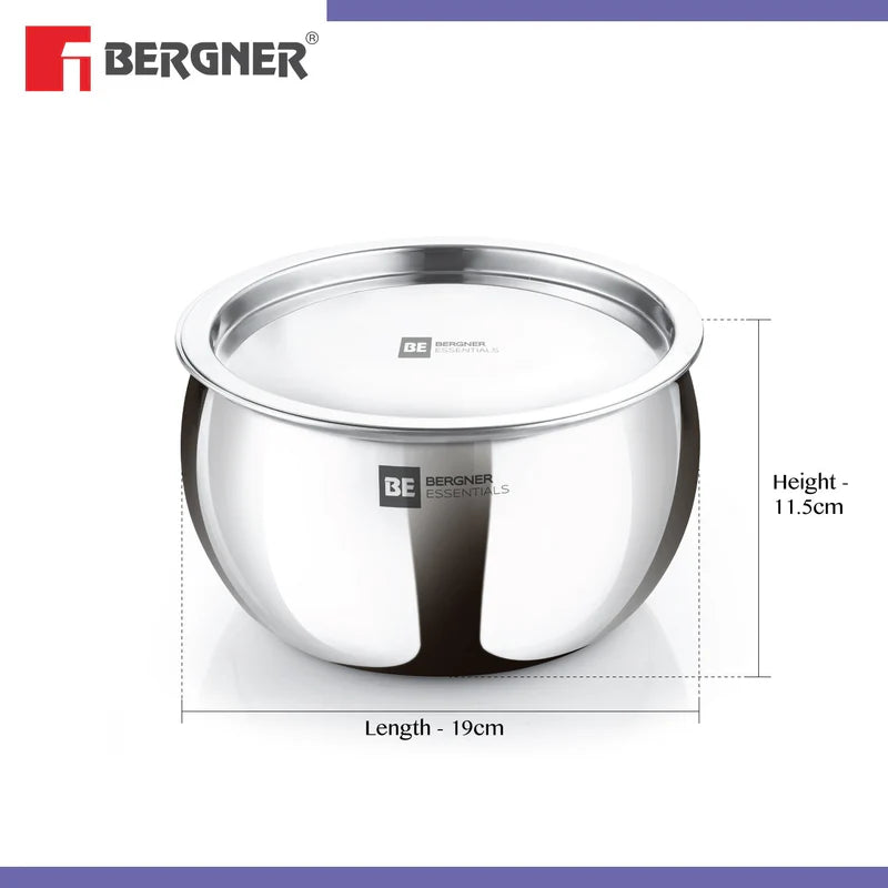 Bergner BE Essentials TriPly Stainless Steel 24cm (6.5L) Rice Handi with Lid