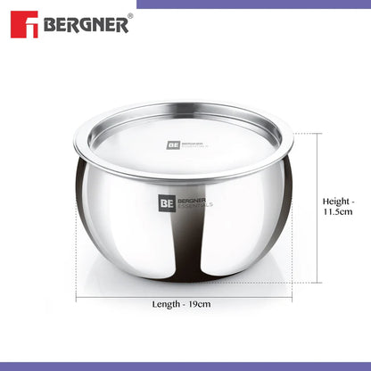 Bergner BE Essentials TriPly Stainless Steel 24cm (6.5L) Rice Handi with Lid