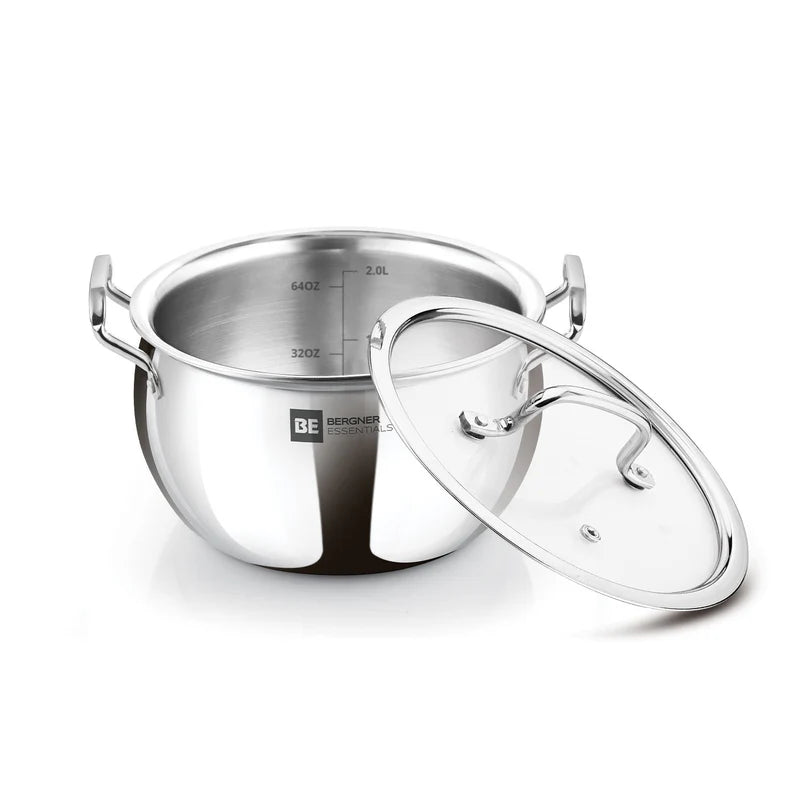 Bergner Essentials TriPly Stainless Steel 16cm Rice Handi with Lid, Small Rice Handi with Handle