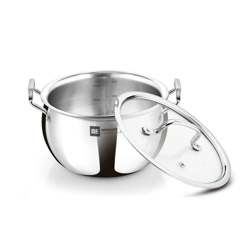 Bergner Essentials TriPly Stainless Steel 20cm Rice Handi with Lid, Large Rice Handi
