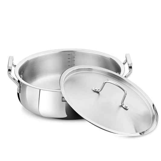 Bergner Essentials TriPly Stainless Steel 28 cm Biryani Handi with Lid, 6.4 L Biryani Pot, Patila Handi