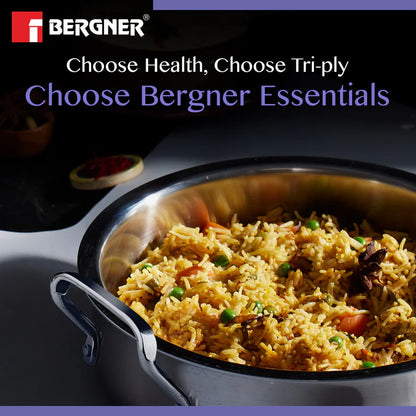 Bergner Essentials TriPly Stainless Steel 32 cm Biryani Handi Lid, 8.4 L Biryani Pot, Large Patila Handi
