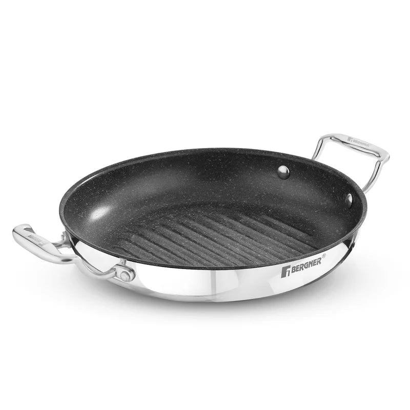 Bergner Argent Samsara Triply Stainless Steel 26cm Round Grill Pan
