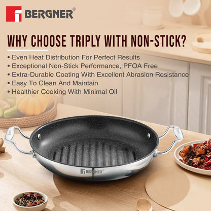 Bergner Argent Samsara Triply Stainless Steel 26cm Round Grill Pan