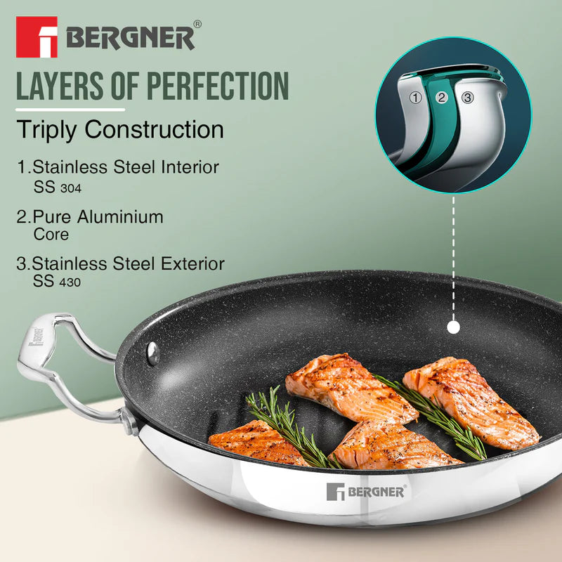 Bergner Argent Samsara Triply Stainless Steel 26cm Round Grill Pan