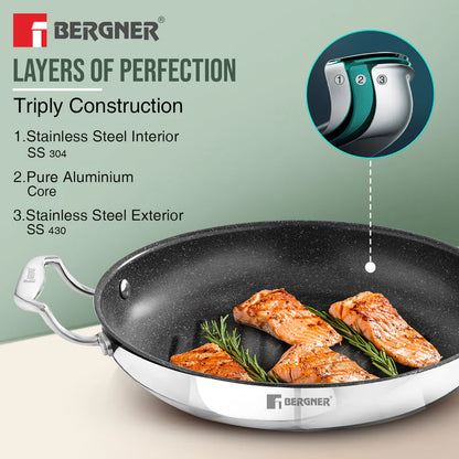 Bergner Argent Samsara Triply Stainless Steel 26cm Round Grill Pan