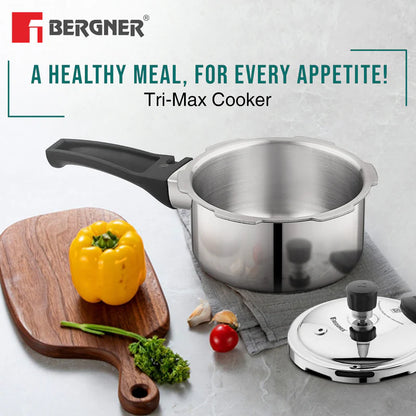 Bergner Tri-Max Junior Triply 1 Litre Pressure Cooker, Triply Body, Outer Lid Mini Pressure Cooker