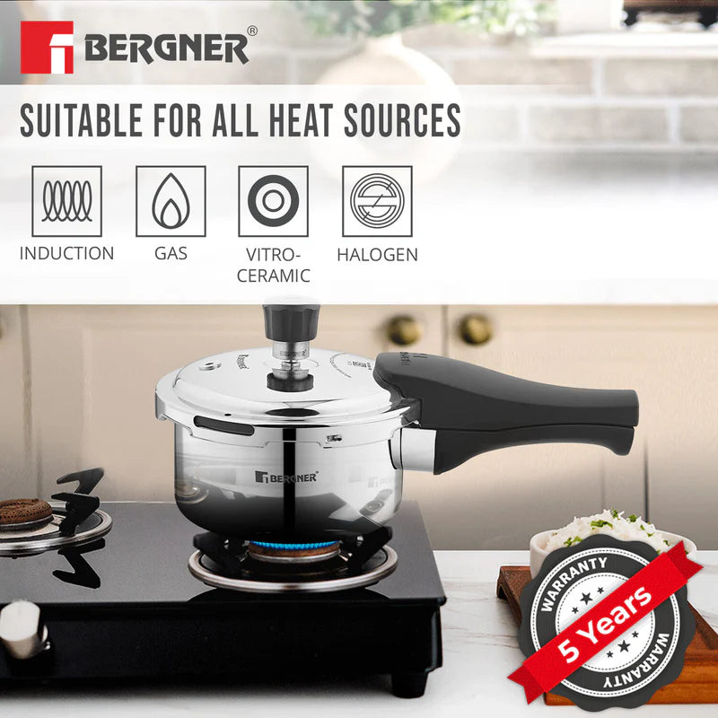 Bergner Tri-Max Junior Triply 1 Litre Pressure Cooker, Triply Body, Outer Lid Mini Pressure Cooker