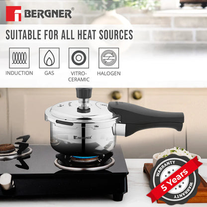 Bergner Tri-Max Junior Triply 1 Litre Pressure Cooker, Triply Body, Outer Lid Mini Pressure Cooker