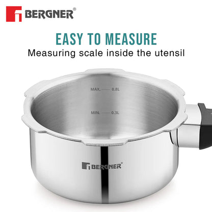 Bergner Tri-Max Junior Triply 1 Litre Pressure Cooker, Triply Body, Outer Lid Mini Pressure Cooker