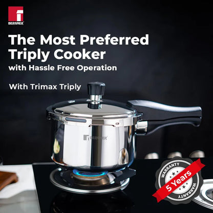 Bergner Tri-Max Junior Triply 1.5 Litres Pressure Cooker, Triply Body, Outer Lid Pressure Cooker