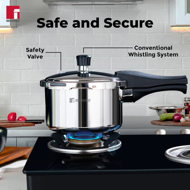 Bergner Tri-Max Junior Triply 1.5 Litres Pressure Cooker, Triply Body, Outer Lid Pressure Cooker
