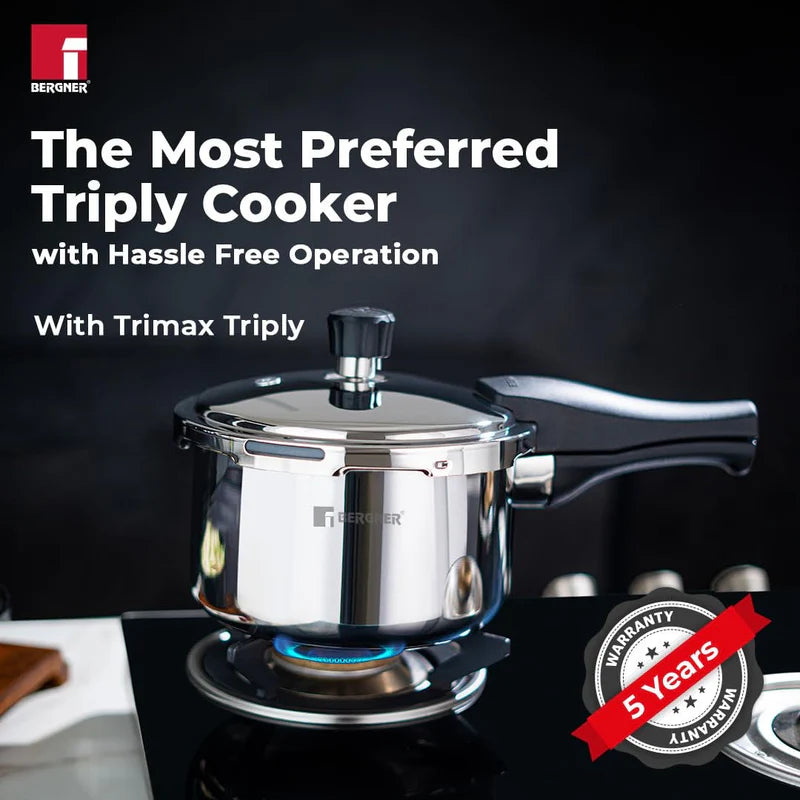 Bergner Tri-Max 2 L Triply Pressure Cooker, Outer Lid Cooker
