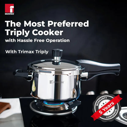 Bergner Tri-Max 3 L Triply Pressure Cooker, Outer Lid Cooker