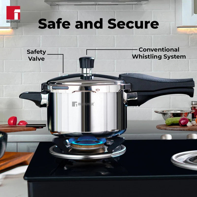 Bergner Tri-Max 3 L Triply Pressure Cooker, Outer Lid Cooker