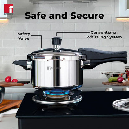 Bergner Tri-Max 3 L Triply Pressure Cooker, Outer Lid Cooker