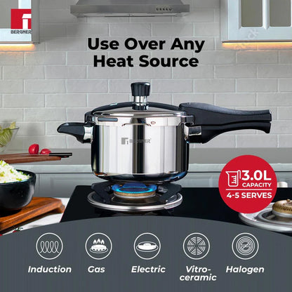 Bergner Tri-Max 3 L Triply Pressure Cooker, Outer Lid Cooker