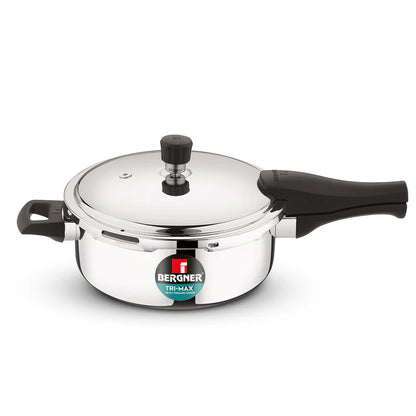 Bergner Trimax Triply Stainless Steel 3.5 Liters Outer Lid Pressure Pan, Silver Steel Cooker with Triply Construction