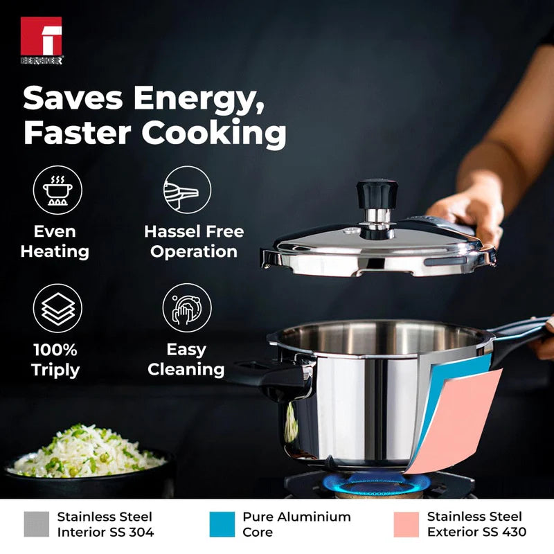 Bergner Trimax Triply Stainless Steel 3.5 Liters Outer Lid Pressure Pan