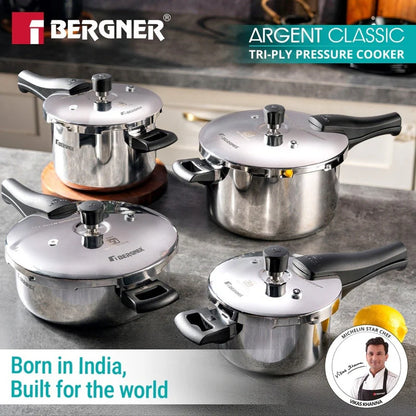 Bergner Argent Classic Triply Stainless Steel 1 Liter Outer Lid Pressure Cooker
