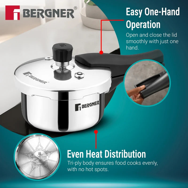 Bergner Argent Classic Triply Stainless Steel 1 Liter Outer Lid Pressure Cooker