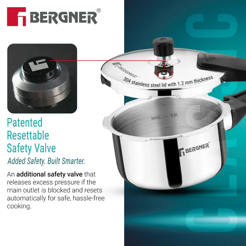 Bergner Argent Classic Triply Stainless Steel 1 Liter Outer Lid Pressure Cooker