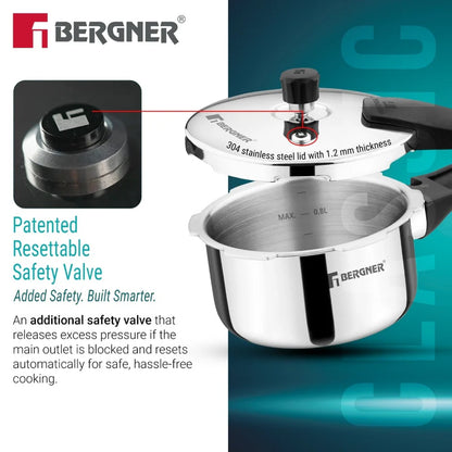 Bergner Argent Classic Triply Stainless Steel 1 Liter Outer Lid Pressure Cooker
