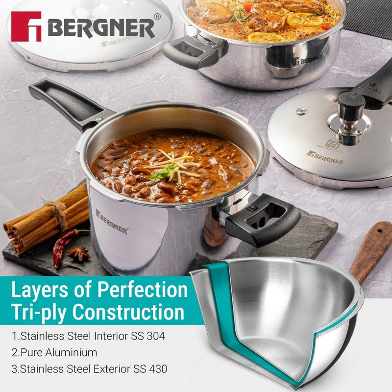 Bergner Argent Classic Triply Stainless Steel 1 Liter Outer Lid Pressure Cooker