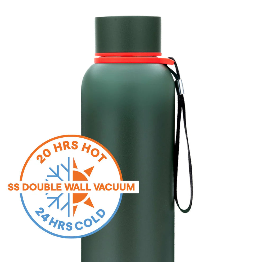 Borosil Hydra Trek Stainless Steel Water Bottle | Double Wall Vacuum Insulated Flask, Green 500 ml