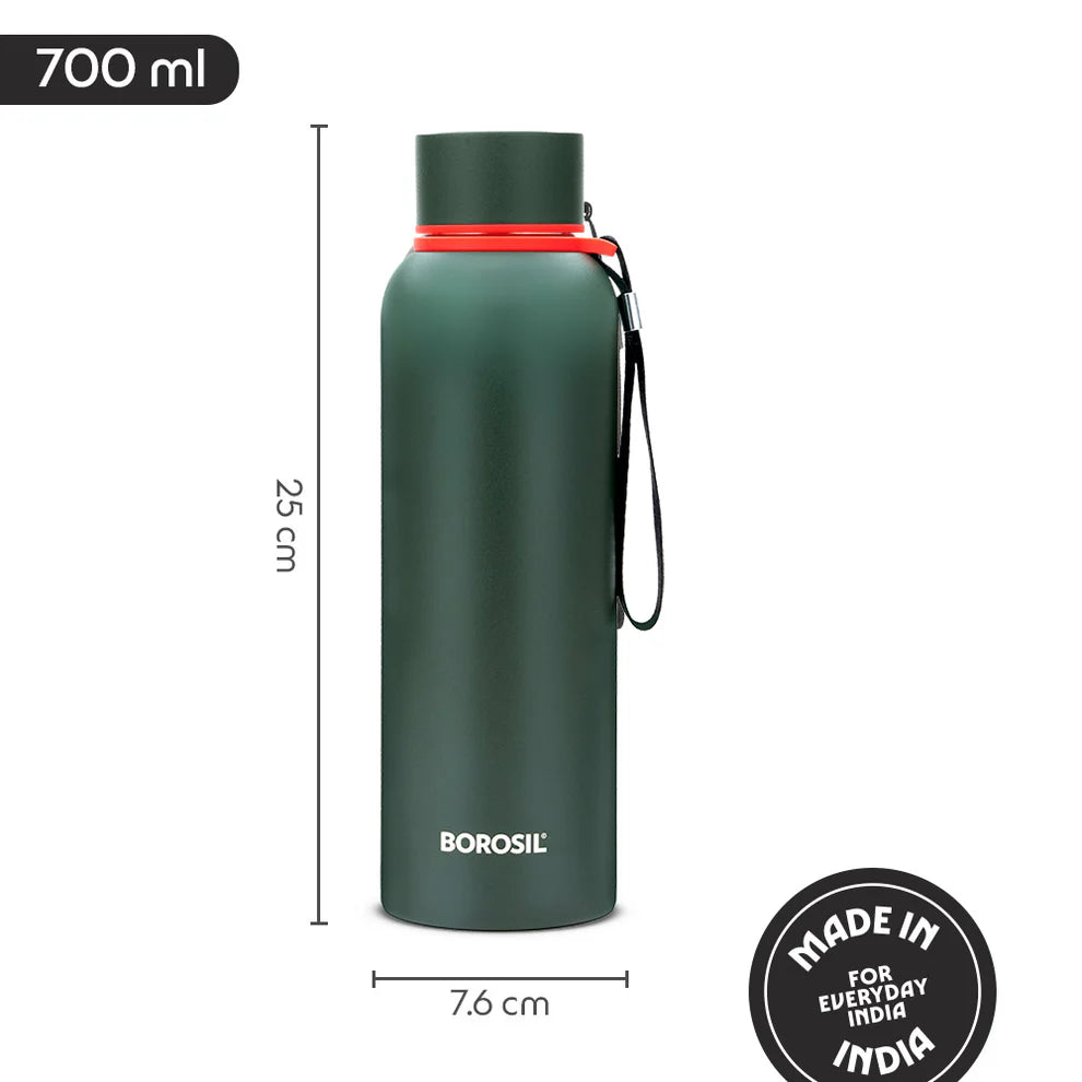 Borosil Hydra Trek Stainless Steel Water Bottle | Double Wall Vacuum Insulated Flask, Green 500 ml