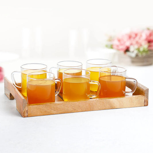BOROSIL CLASIC MUG S,6 WITH WOODEN TRAY 190 ML