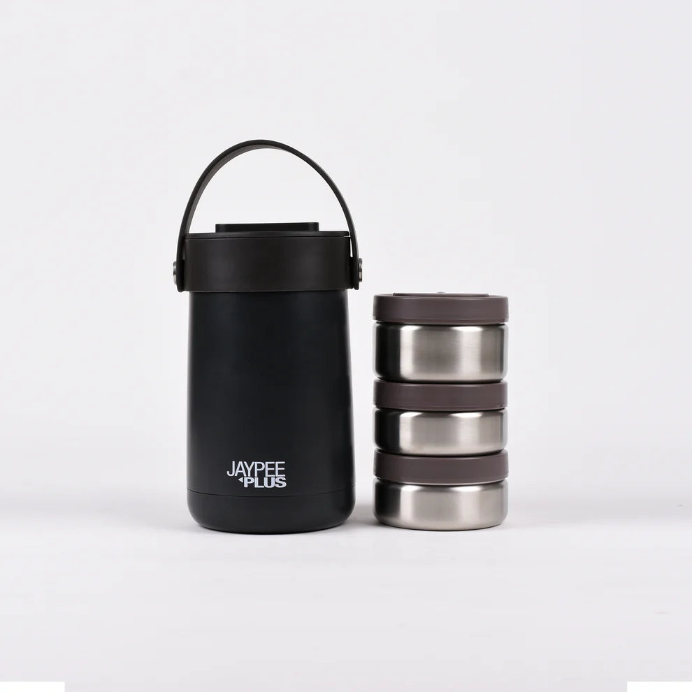 Jaypee Plus - Echo Thermosteel Lunch Box Set Of 3Pcs (1Pc-420ML+2Pcs-350ML) Black