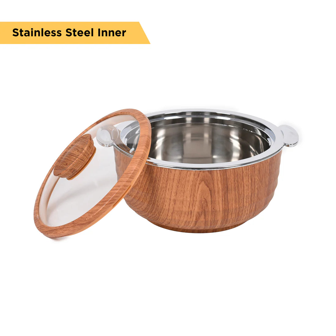 Jaypee Plus - Orbit Stainless Steel Casserole Set Of 3Pcs (1000ML+1500ML+2000ML) Dark Wood
