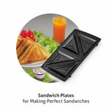 Glen Electric Multi Snack Maker with 3 sets of Sandwich, Grill & Waffle Non-Stick Plates, 750w - Black (3022 MSM)