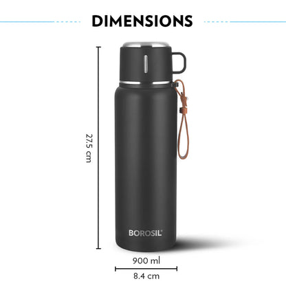 Borosil Cruise Double Wall Bottle,900ml Black
