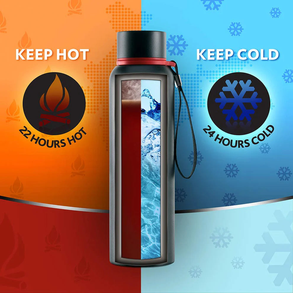 Borosil Hydra Trek Stainless Steel Water Bottle | Double Wall Vacuum Insulated Flask, Black 500 ml