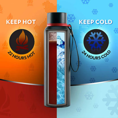 Borosil Hydra Trek Stainless Steel Water Bottle | Double Wall Vacuum Insulated Flask, Black 500 ml