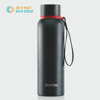 Borosil Hydra Trek Stainless Steel Water Bottle | Double Wall Vacuum Insulated Flask, Black 500 ml