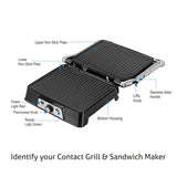 Glen Electric Contact Grill & Sandwich Maker with 180-degree opening, Non-Stick Plates, 2000w